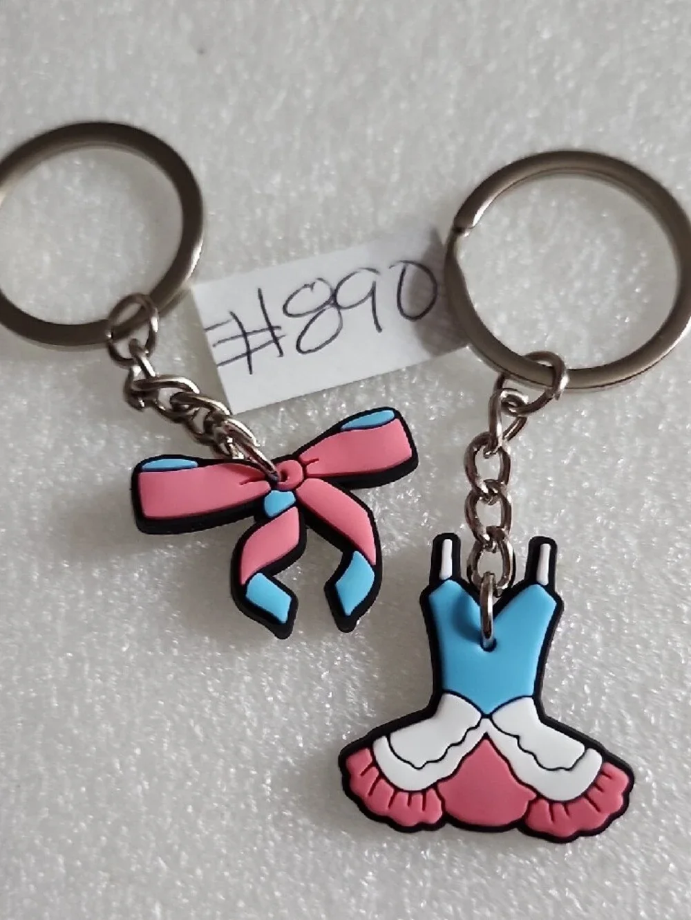 Ballet Dress & Bow Keychain Duo - Pink and Blue